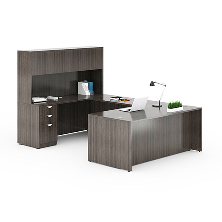 Boss 66 Inch Executive U-Shape Desk with File Storage Pedestal and Hutch