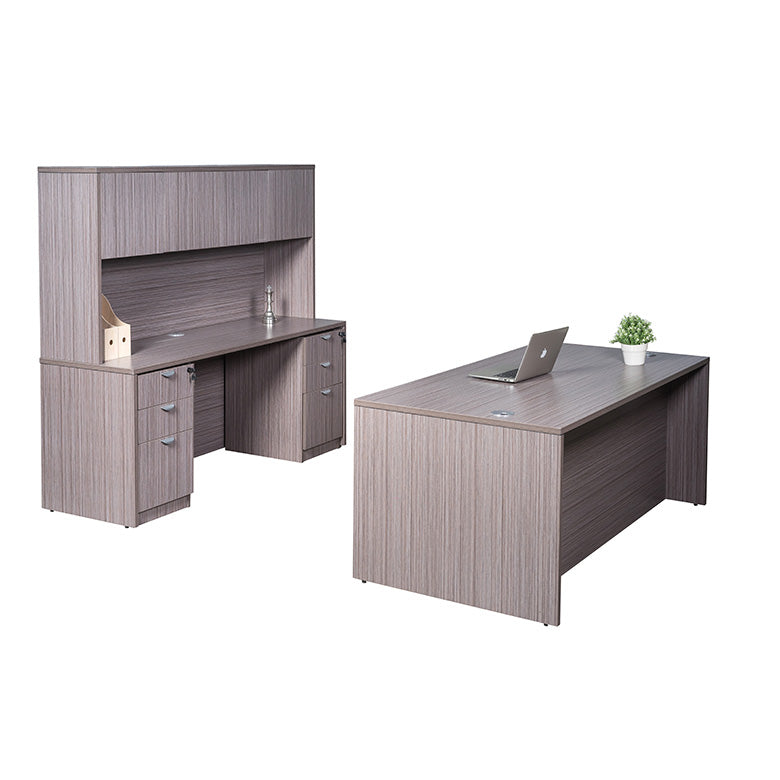 Boss 66 Inch Executive Office Suite with 2 File Storage Pedestals, Credenza and Hutch