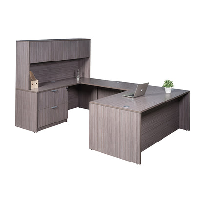 Boss 71 Inch Executive U-Shape Desk with Lateral File and Hutch