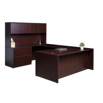 Boss 66 Inch Executive U-Shape Desk with Lateral File and Hutch