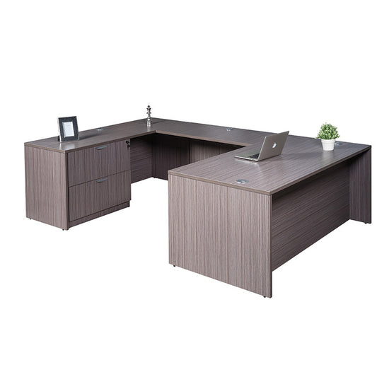 Boss 71 Inch Executive U-Shape Desk with Lateral File and Credenza