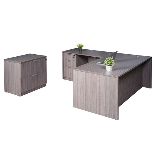 Boss 66 Inch Desk, Executive L-Shape Corner Desk with File Storage Pedestal and Lateral File