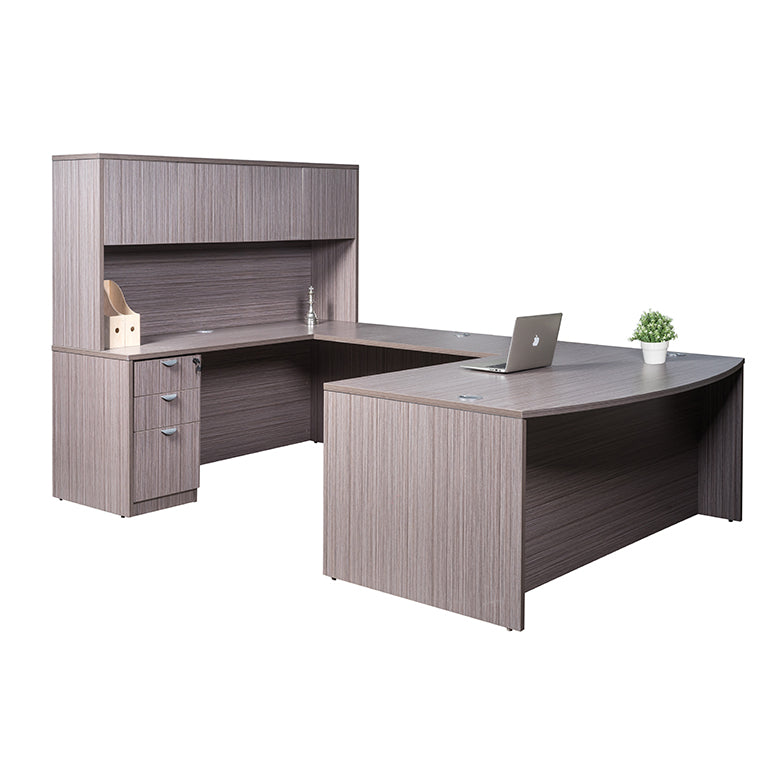 Boss 71 Inch Executive U-Shaped Curved Bow Desk with File Storage Pedestal and Hutch