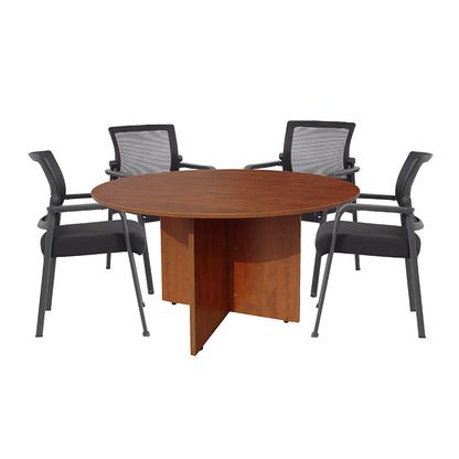 Boss Office Products 47"W Executive Round Conference Table And Chairs, Cherry