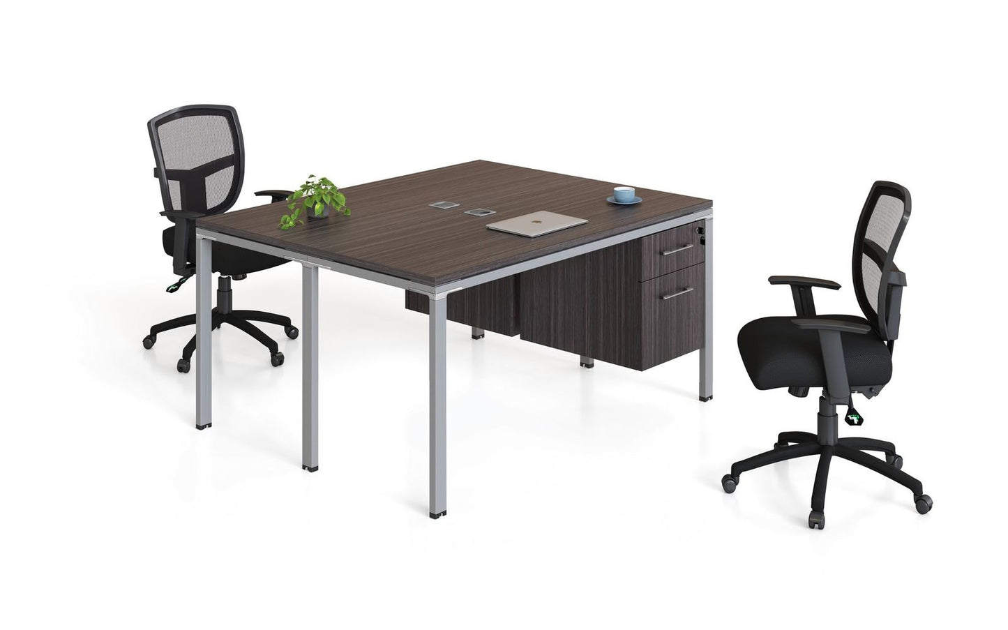 Boss Office Double Desk, Face to Face with 2 Pedestals, 48" x 24" Desk Top