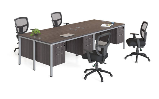 Boss Office Quad Desks with 4 Pedestals, 66" x 30" Desk Top