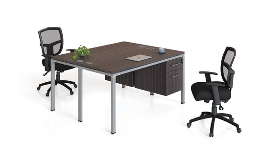 Boss Office Products Double Desk, Face to Face with 2 Pedestals, 66" x 30" Desk Top