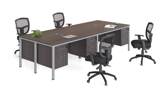 Boss Office Quad Desks with 4 Pedestals, 48" x 24" Desk Top