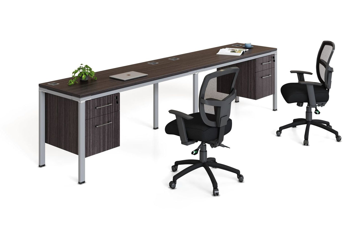 Boss Office Double Desk, Side by Side with 2 Pedestals, 60" x 30" Desk Top