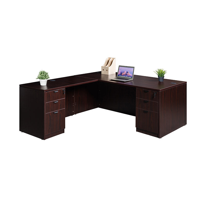 Boss 71 Inch Executive L-Shape Corner Desk with Dual File Storage Pedestals