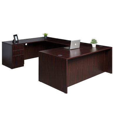 Boss 66 Inch Executive U-Shape Desk with File Storage Pedestal