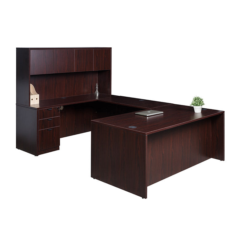 Boss 66 Inch Executive U-Shape Desk with File Storage Pedestal and Hutch