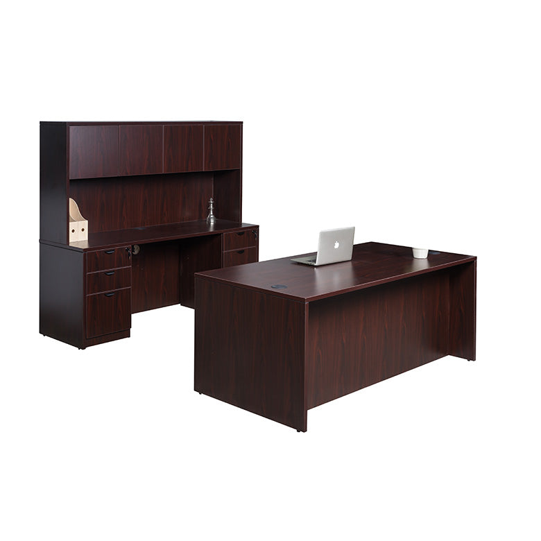 Boss 66 Inch Executive Office Suite with 2 File Storage Pedestals, Credenza and Hutch