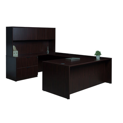 Boss 66 Inch Executive U-Shape Desk with Lateral File and Hutch