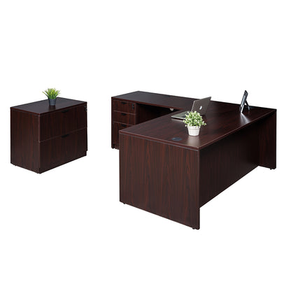 Boss 66 Inch Desk, Executive L-Shape Corner Desk with File Storage Pedestal and Lateral File