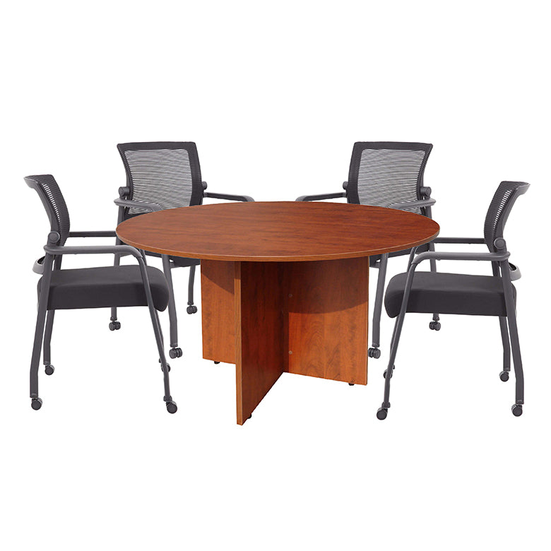 Boss Office Products 47"W Executive Round Conference Table And Chairs, Cherry