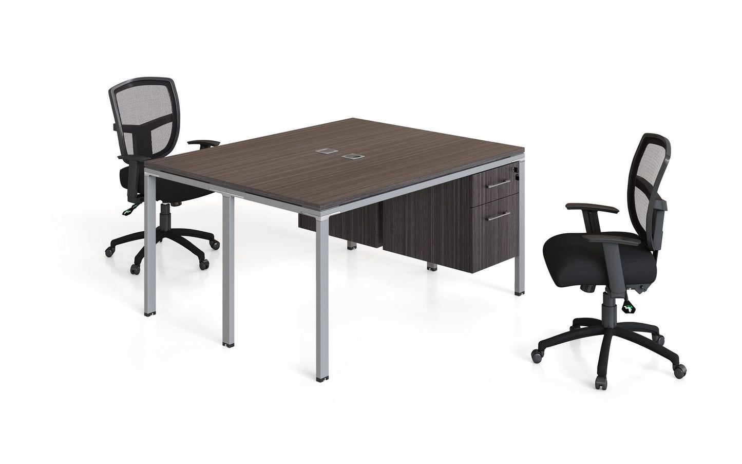 Boss Office Double Desk, Face to Face with 2 Pedestals, 66" x 24" Desk Top