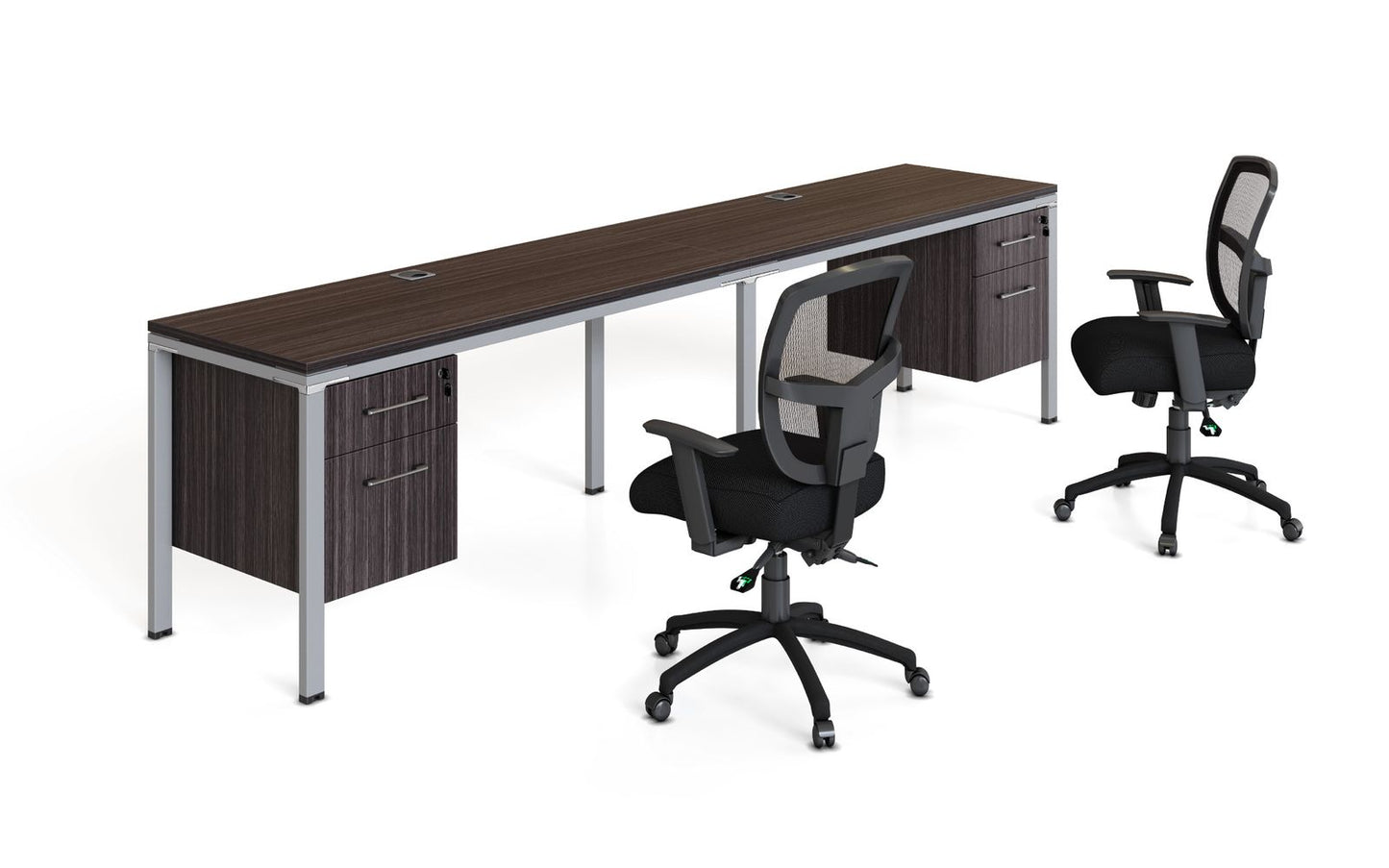 Boss Office Double Desk, Side by Side with 2 Pedestals, 48" x 24" Desk Top