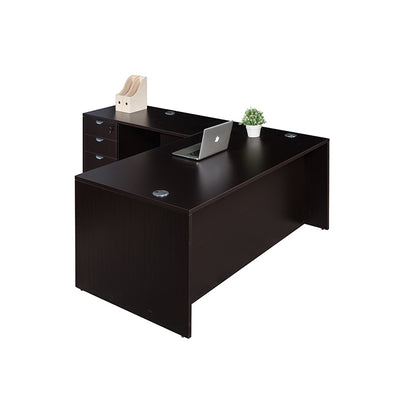 Boss 66 Inch Desk, Executive L-Shape Corner Desk with File Storage Pedestal