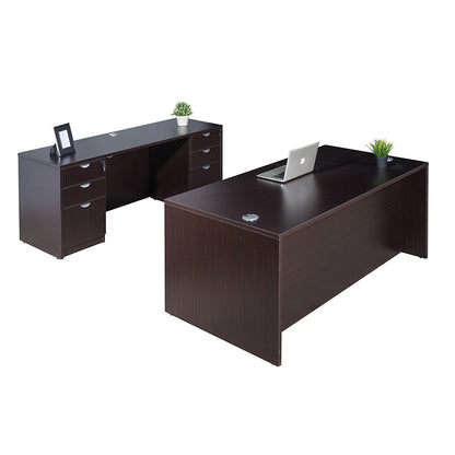 Boss Office Suite, 71 Inch Desk and Credenza with Dual File Storage Pedestals