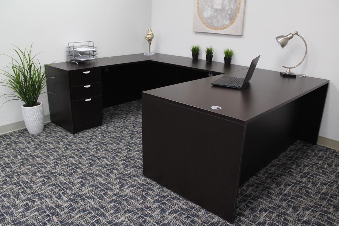 Boss 66 Inch Executive U-Shape Desk with File Storage Pedestal