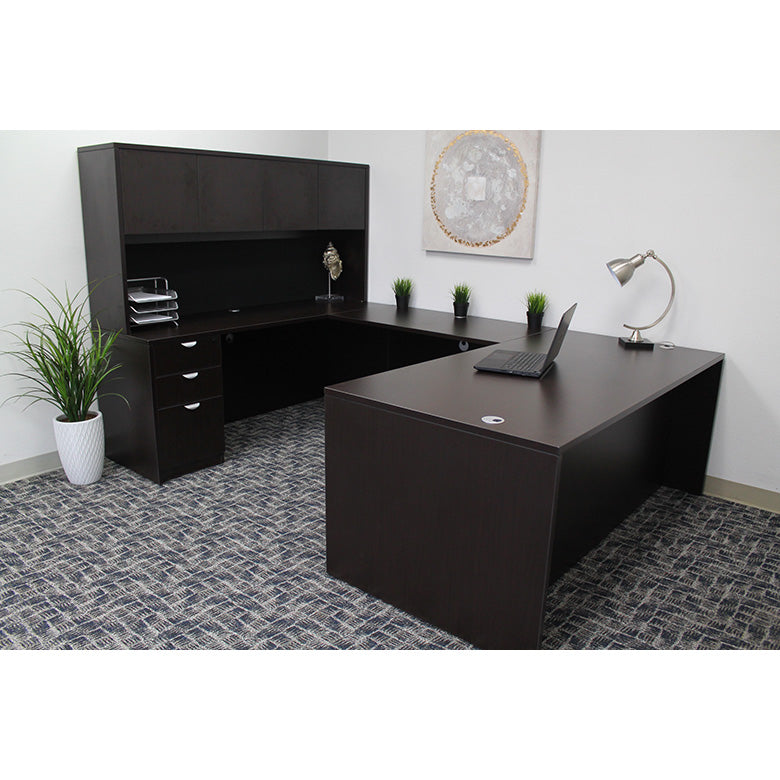 Boss 71 Inch Executive U-Shape Desk with File Storage Pedestal and Hutch