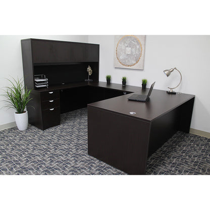 Boss 66 Inch Executive U-Shape Desk with File Storage Pedestal and Hutch