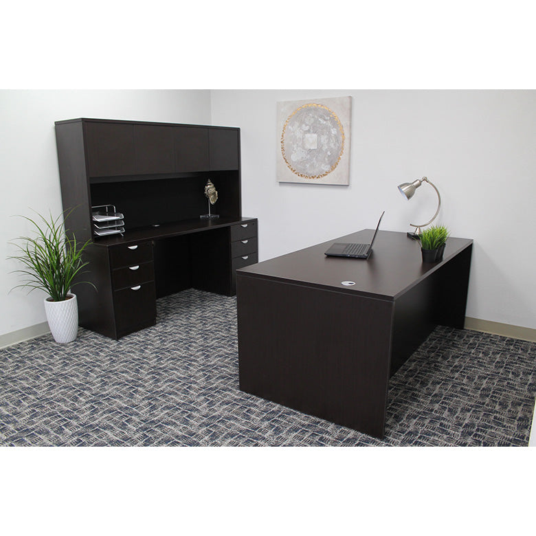 Boss 66 Inch Executive Office Suite with 2 File Storage Pedestals, Credenza and Hutch