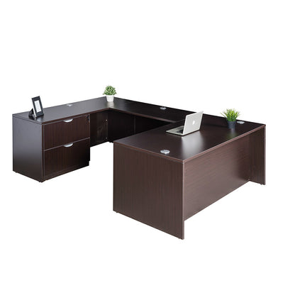 Boss 66 Inch Executive U-Shape Desk with Lateral File and Credenza