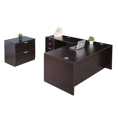 Boss 66 Inch Desk, Executive L-Shape Corner Desk with File Storage Pedestal and Lateral File