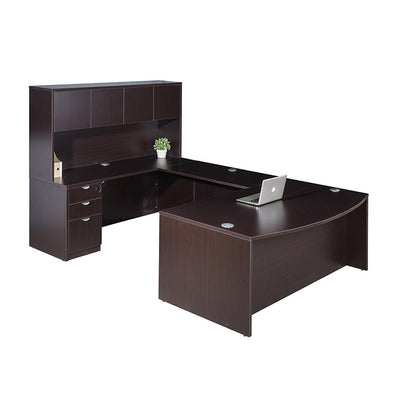 Boss 71 Inch Executive U-Shaped Curved Bow Desk with File Storage Pedestal and Hutch