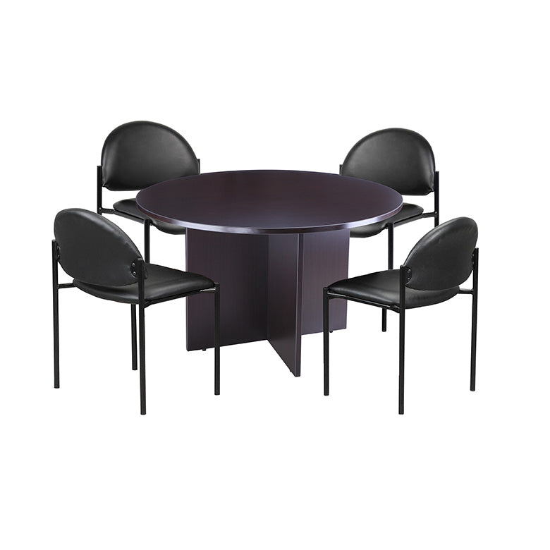 Boss 42"W Executive Round Conference Table And Chairs