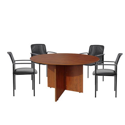 Boss Office Products 47"W Executive Round Conference Table And Chairs, Cherry