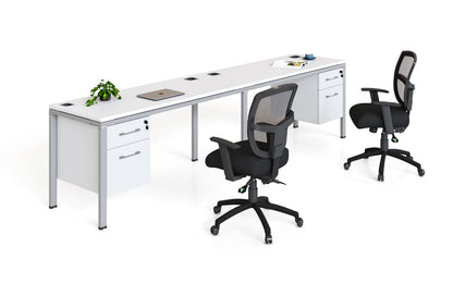 Boss Office Double Desk, Side by Side with 2 Pedestals, 66" x 30" Desk Top