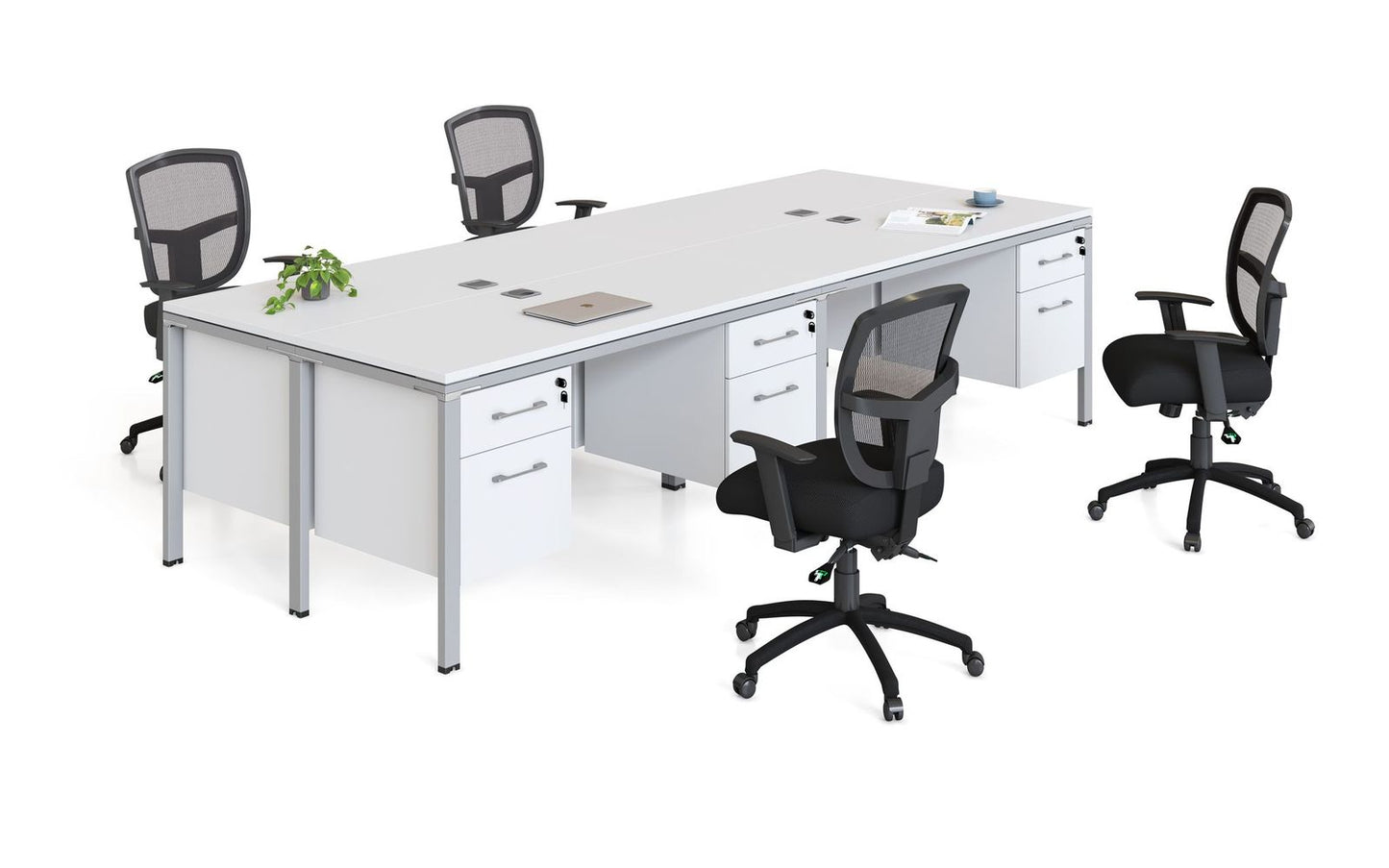 Boss Office Quad Desks with 4 Pedestals, 48" x 24" Desk Top