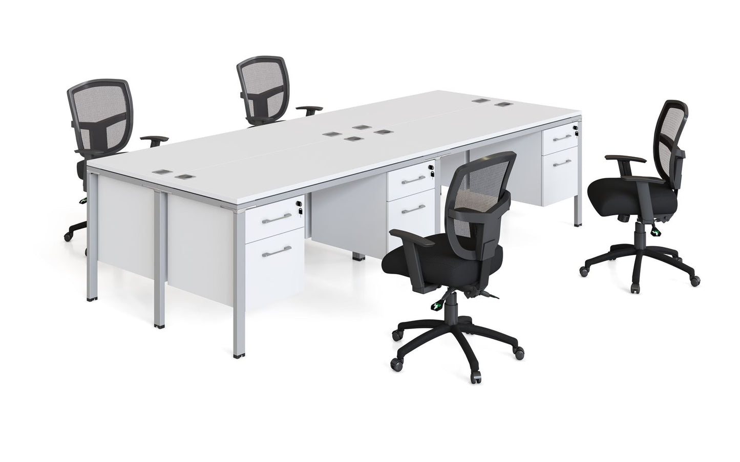 Boss Office Quad Desks with 4 Pedestals,  71" x 30"Desk Top