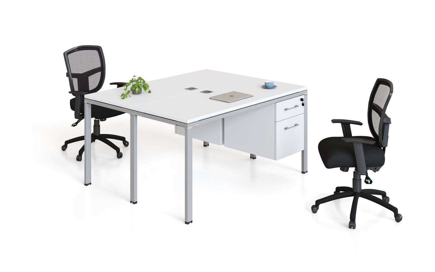 Boss Office Double Desk, Face to Face with 2 Pedestals, 60" x 24" Desk Top