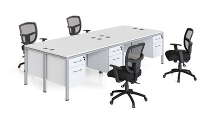 Boss Office Quad Desks with 4 Pedestals, 60" x 30" Desk Top