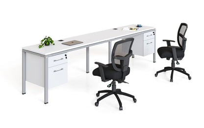 Boss Office Double Desk, Side by Side with 2 Pedestals, 66" x 24" Desk Top