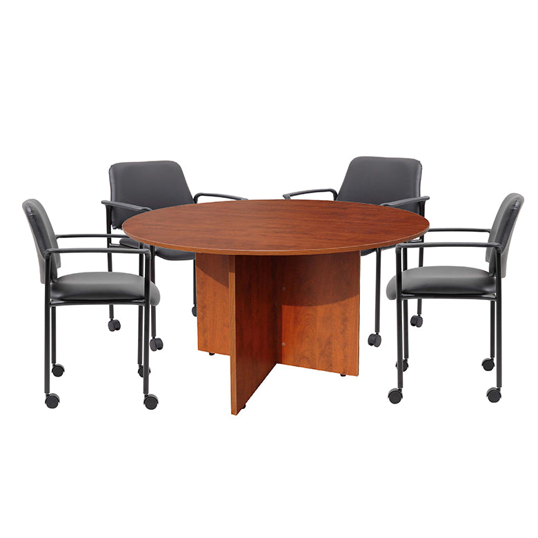 Boss Office Products 42"W Executive Round Conference Table And Chairs, Cherry