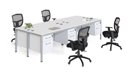 Boss Office Quad Desks with 4 Pedestals,  71" x 30"Desk Top