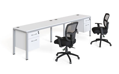 Boss Office Double Desk, Side by Side with 2 Pedestals, 60" x 30" Desk Top