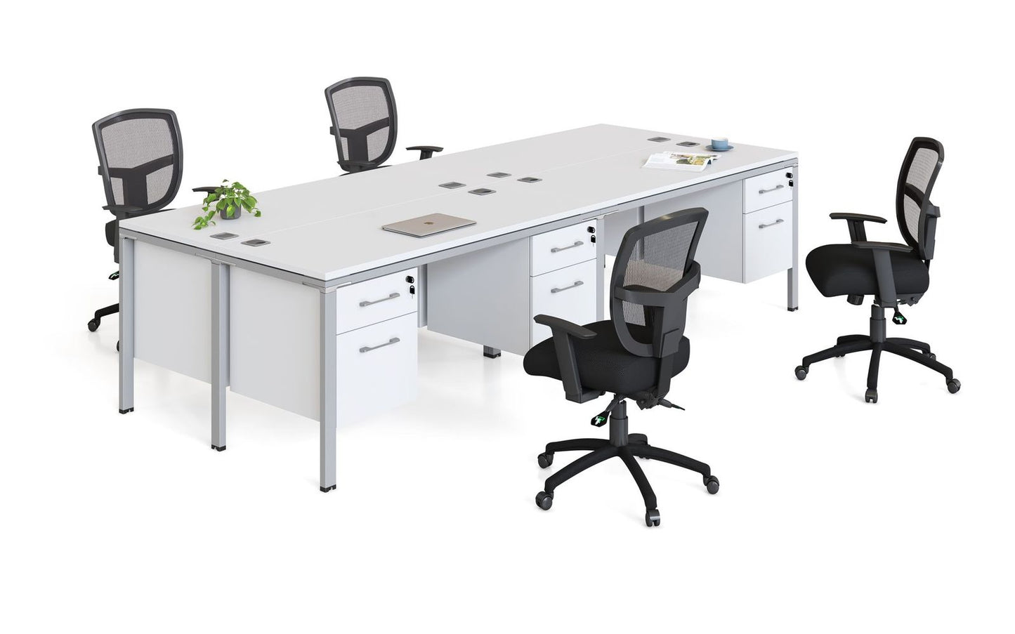 Boss Office Quad Desks with 4 Pedestals, 66" x 30" Desk Top