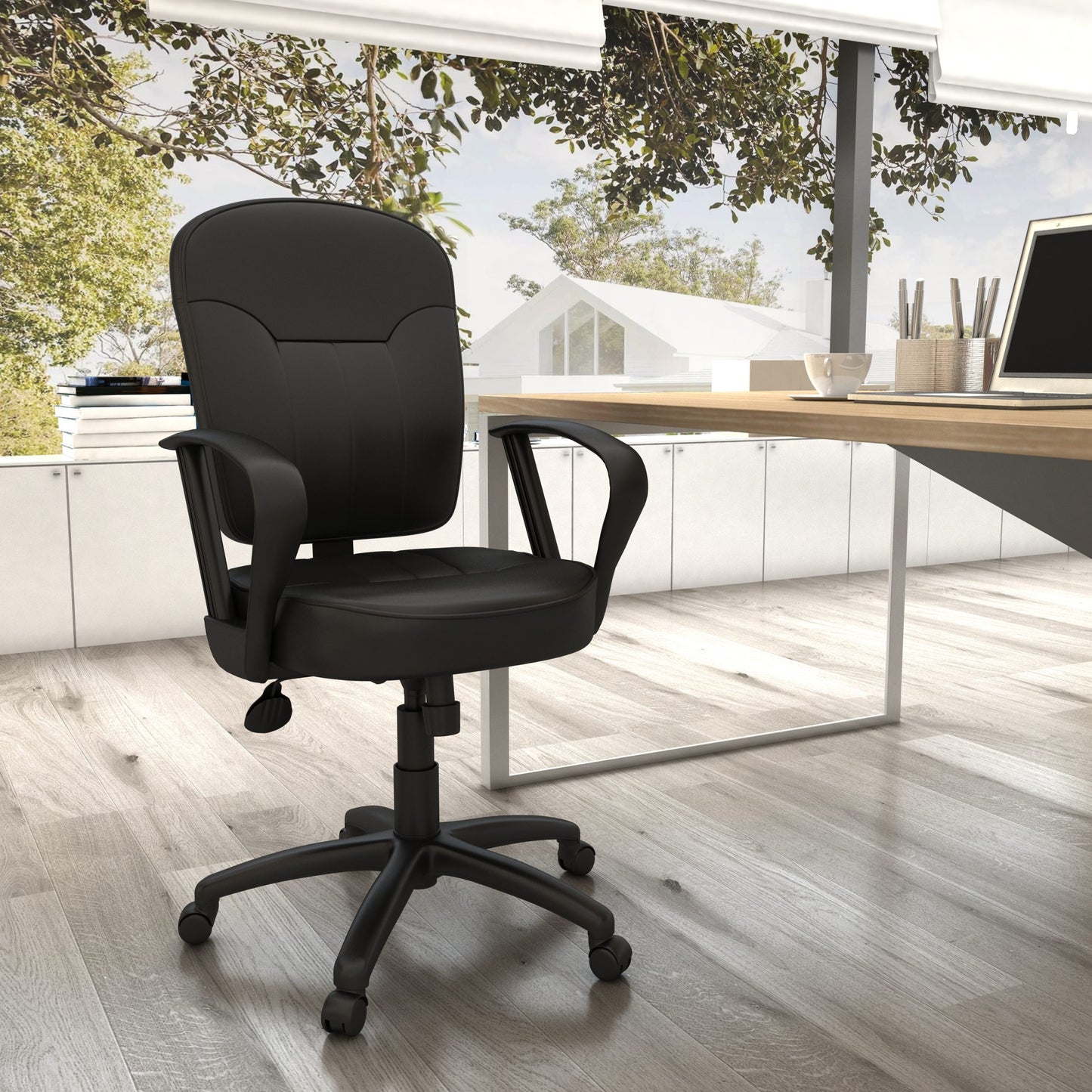 Boss Black Leather Task Chair W/ Loop Arms