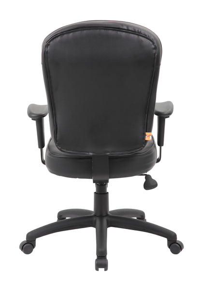 Boss Black Leather Task Chair W/ Adjustable Arm