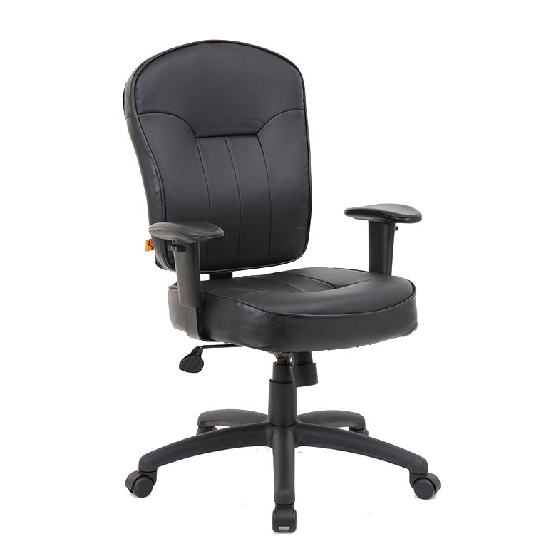 Boss Black Leather Task Chair W/ Adjustable Arm