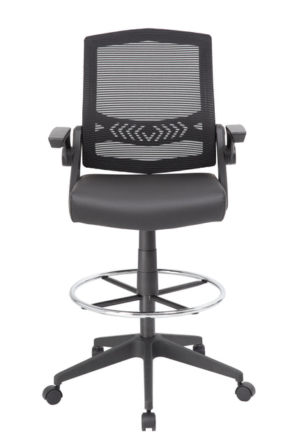 Boss Black Flip Arm Mesh Drafting Stool