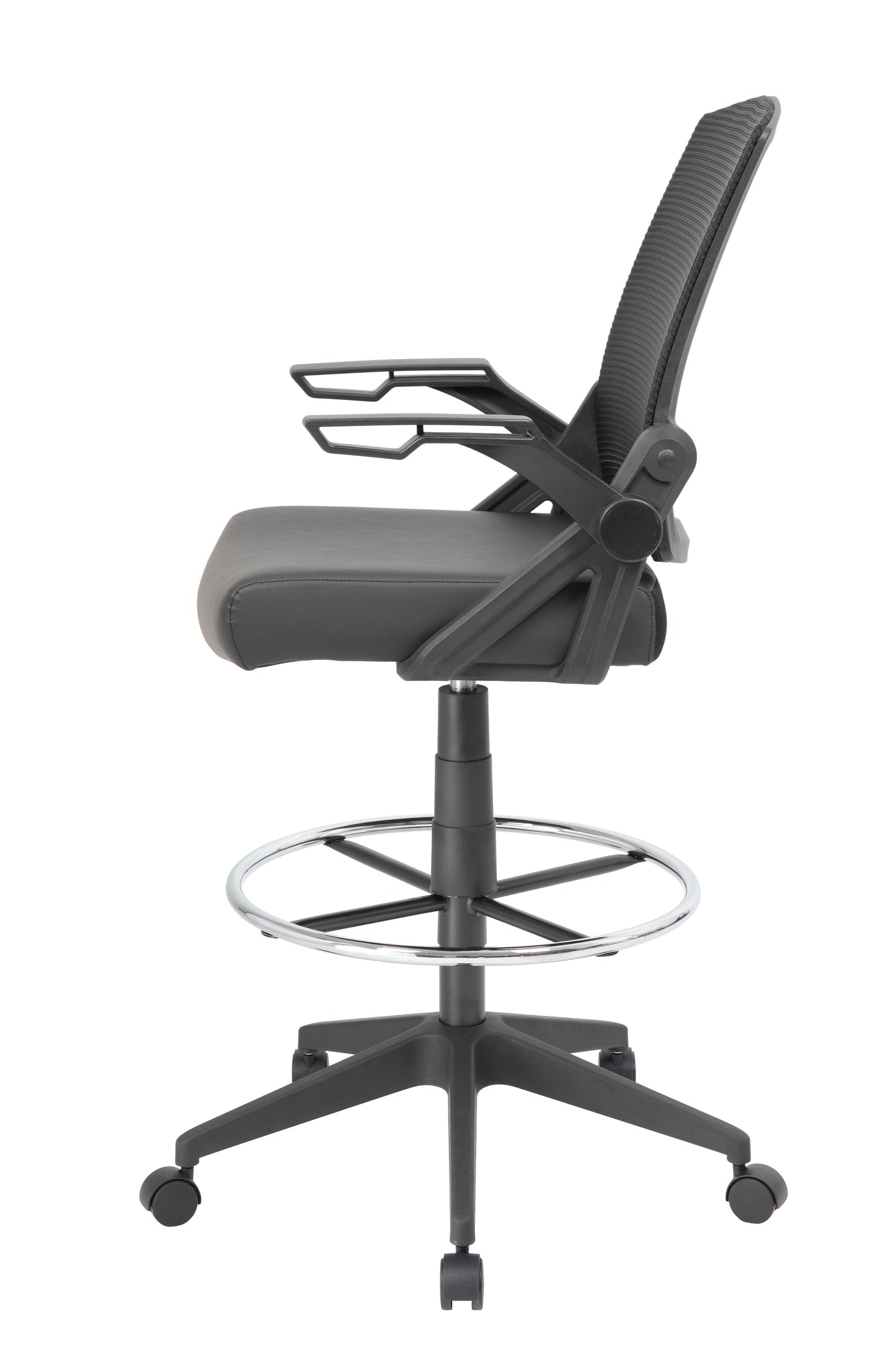 Boss Black Flip Arm Mesh Drafting Stool