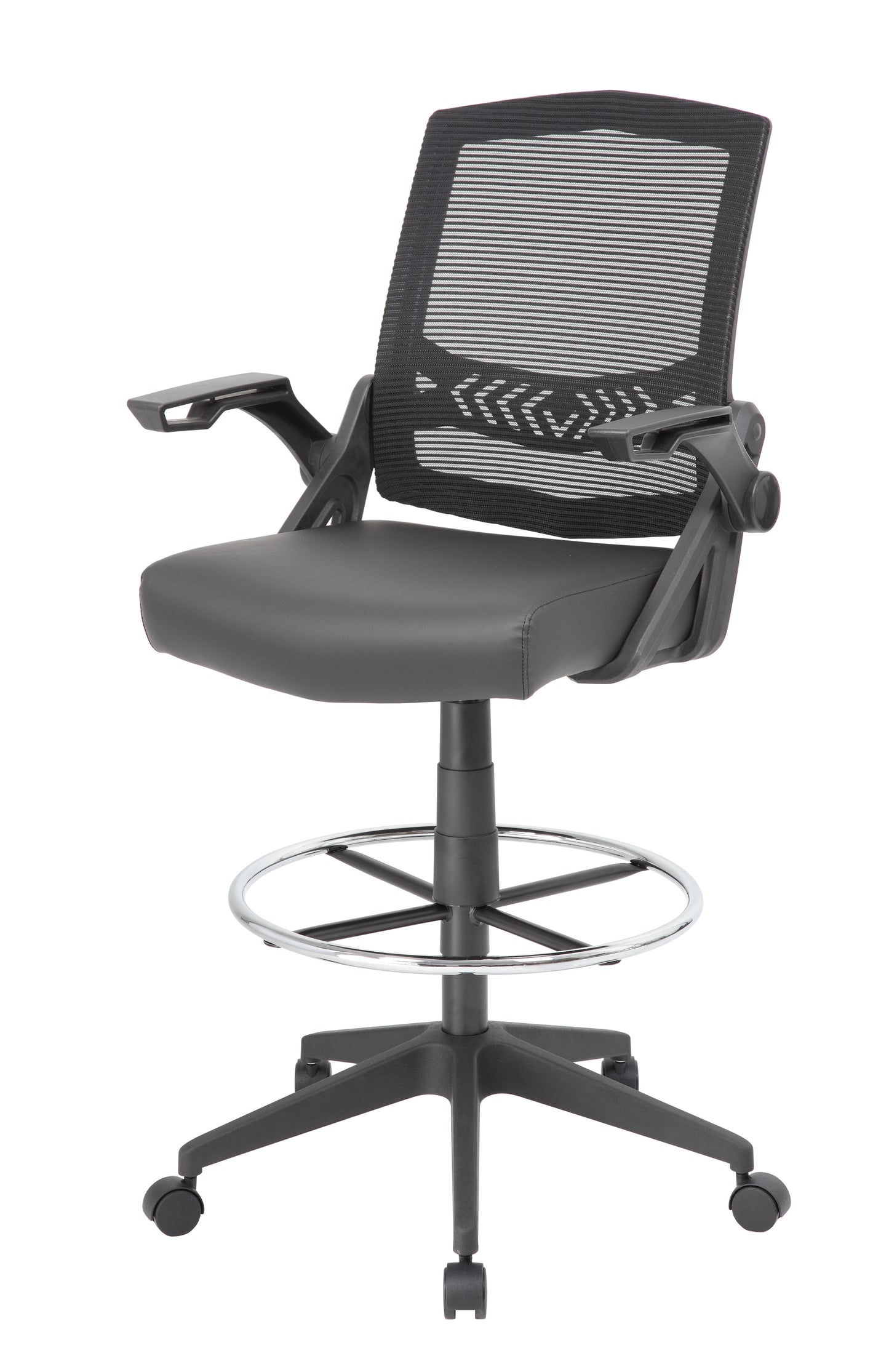 Boss Black Flip Arm Mesh Drafting Stool