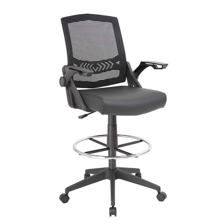 Boss Black Flip Arm Mesh Drafting Stool